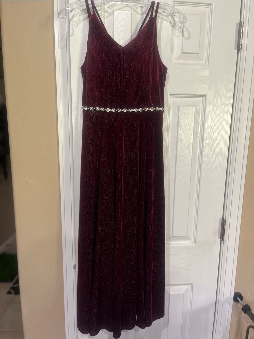Speechless Burgundy Velvet Maxi Dress with Crystal Waist